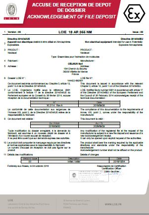 Certificat ATEX Nectacel